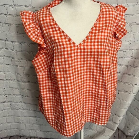 Shein Curve - Orange. Check - Blouse - 3XL - Picture 1 of 4
